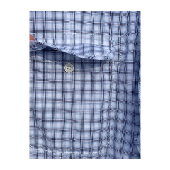 Michael Michael Kors Blue Plaid Button Up Shirt Roll Tab Sleeves Epaulets Sz L - Picture 4 of 6